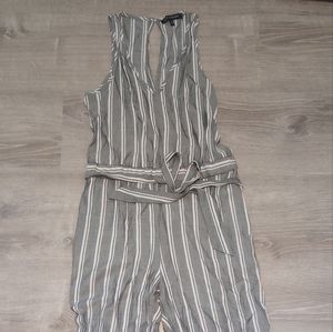 Grey & white striped jumpsuit
